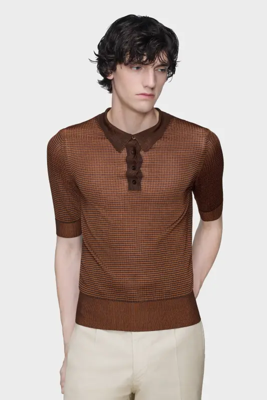 Maison Margiela Dandy check wool knit polo Tapenade online