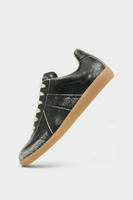 Maison Margiela Mens Black Leather Replica Sneakers Black and White online